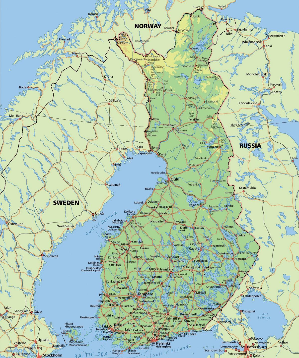 Mappa del circolo polare artico in Finlandia