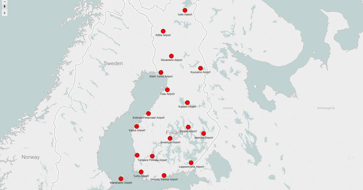 Mappa di aeroporti Finlandia