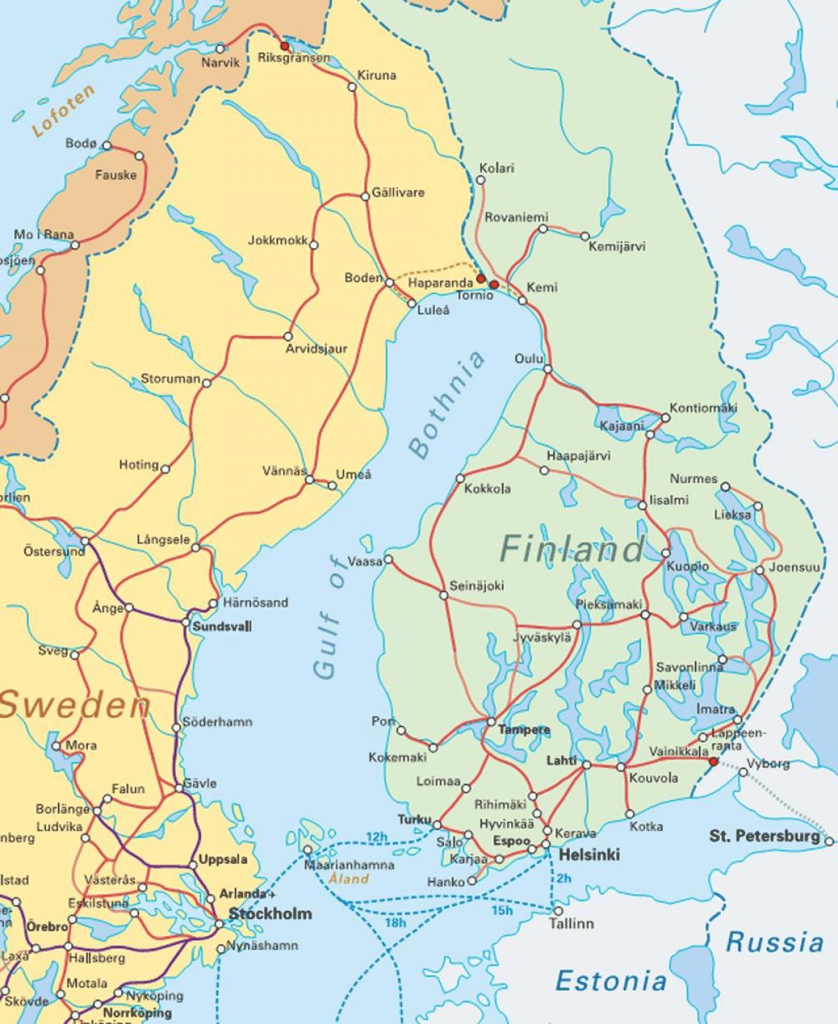 Finlandia ferroviario - Finlandia treno mappa (Europa del Nord - Europa)