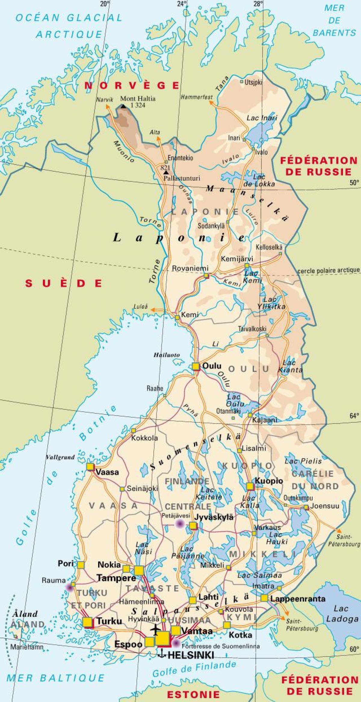 Mappa di Finlandia parchi nazionali