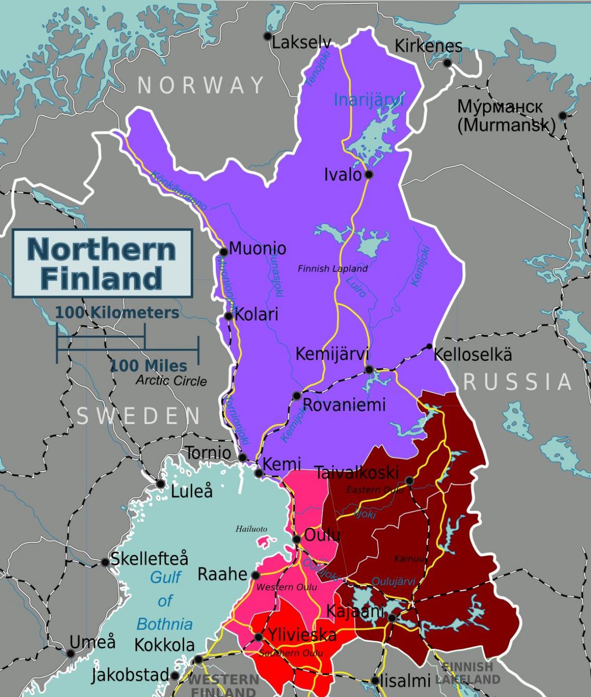 Mappa del nord della Finlandia